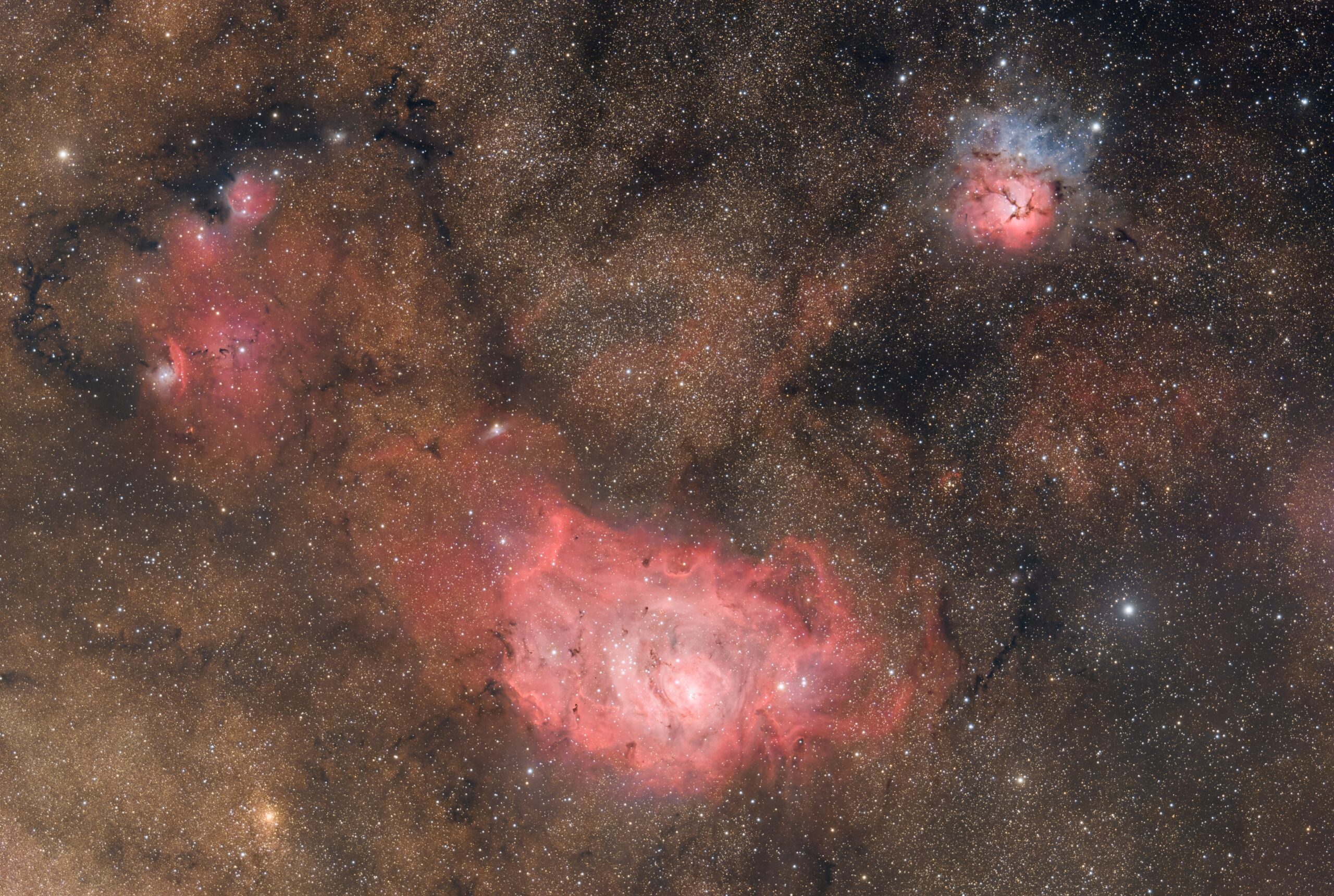 Lagoon and Trifid nebula region